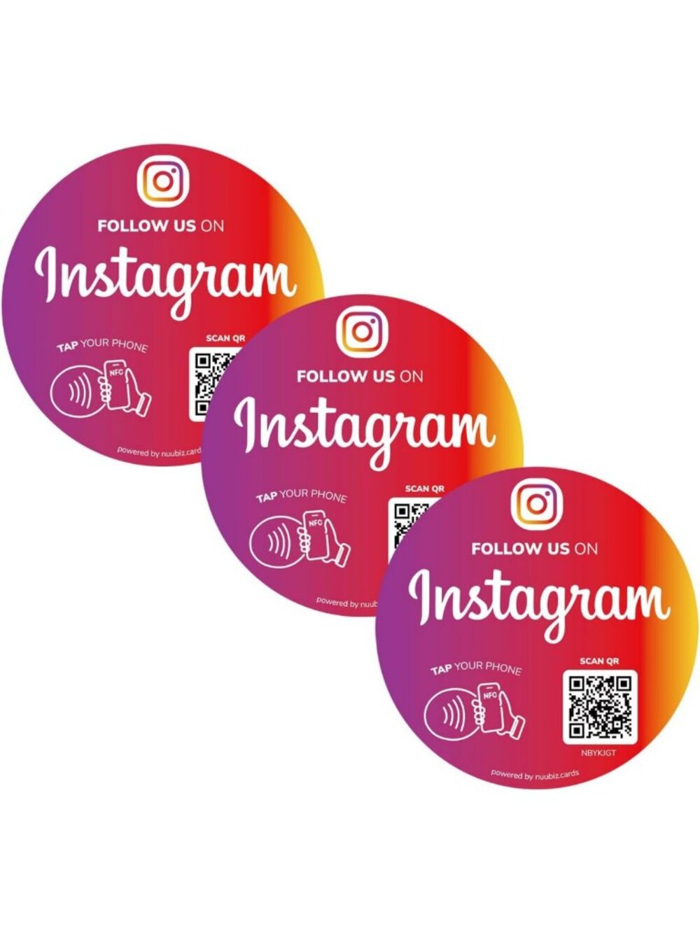 NFC QR Code Stickers for Social Media - Waterproof, Indoor/Outdoor, 3 Pack